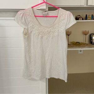 Cream Crochet Short Sleeve Top